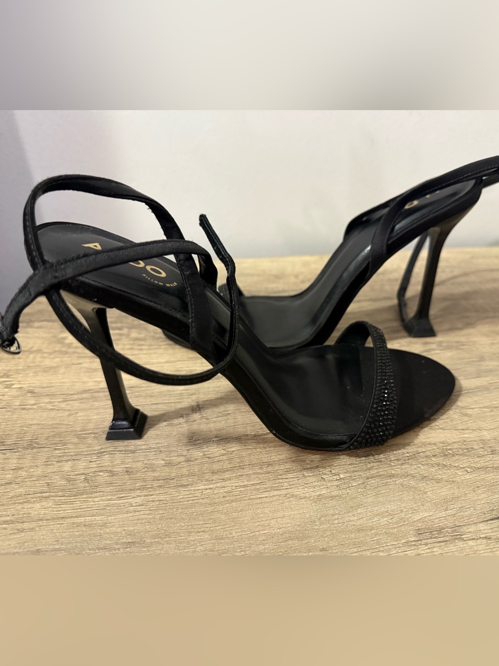 Aldo Black Strappy Rhinestone-Trim High Heels